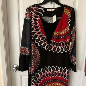 ARGUH Ladies' dress Red/Black color Knee length Long slvs Pullover Size XL
